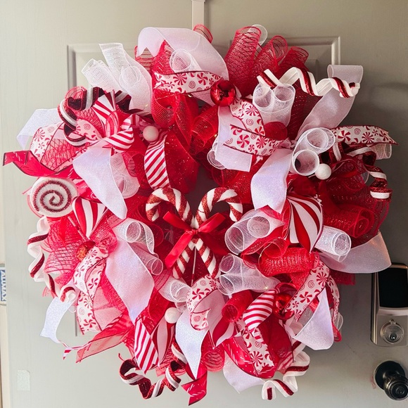 Vibrant Red and White Peppermint Holiday Wreath